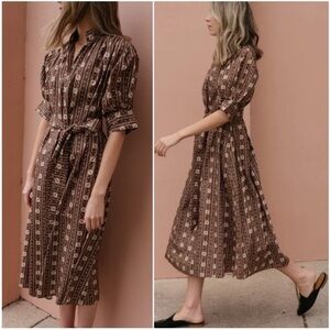 Brown Patterned Midi Dress